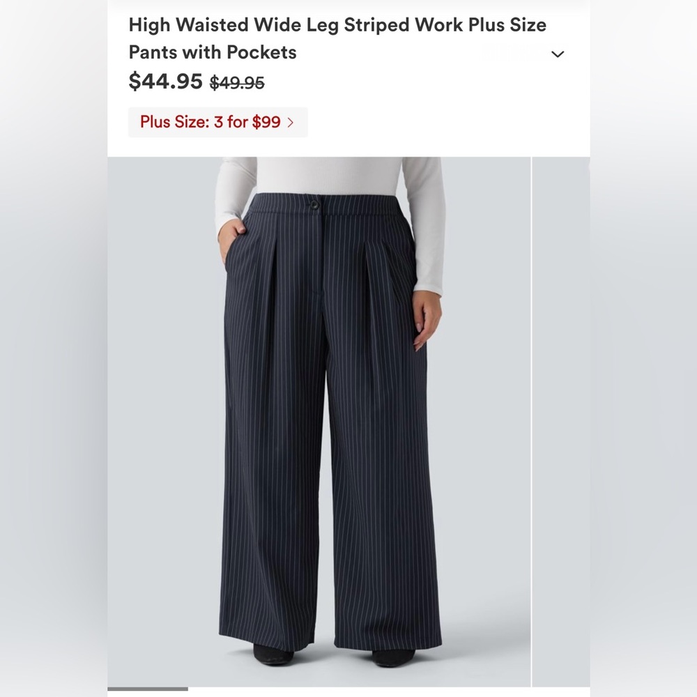 HALARA Navy Striped Wide-Leg Pants